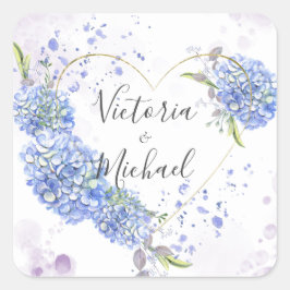 Hydrangea Heart Persoonlijke namen Wedding Vierkante Sticker