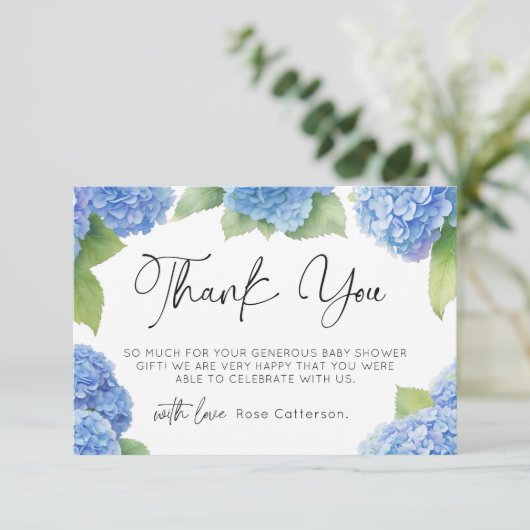 Hydrangea Het is een Boy Baby shower Dank je Bedankkaart (Staand voorkant)