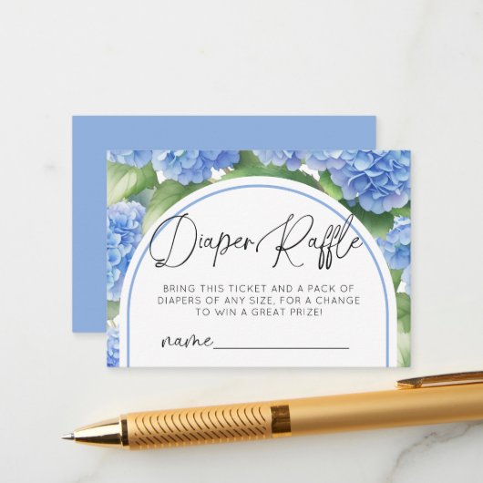 Hydrangea Het is een Boy Diaper Raffle Baby shower Informatiekaartje (Voorkant / Achterkant in situ)