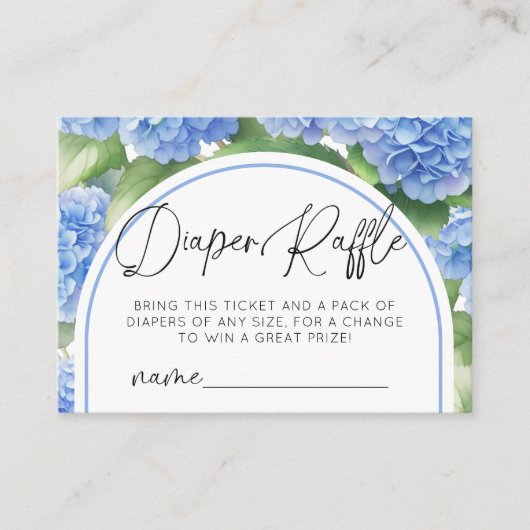 Hydrangea Het is een Boy Diaper Raffle Baby shower Informatiekaartje (Voorkant)