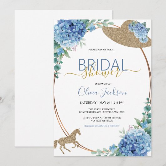 Hydrangea Horse Racing Bridal Douche uitnodiging (Voorkant / Achterkant)