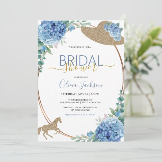 Hydrangea Horse Racing Bridal Douche uitnodiging (Staand voorkant)