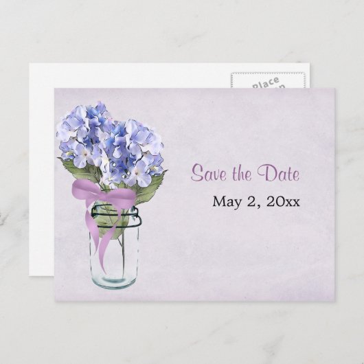 Hydrangea in een Mason Jar - Save the Date Briefka Aankondigingskaart (Voorkant / Achterkant)