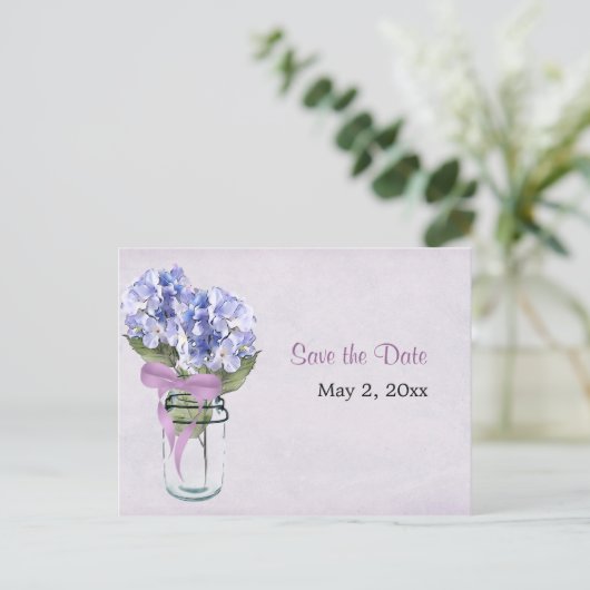 Hydrangea in een Mason Jar - Save the Date Briefka Aankondigingskaart (Staand voorkant)