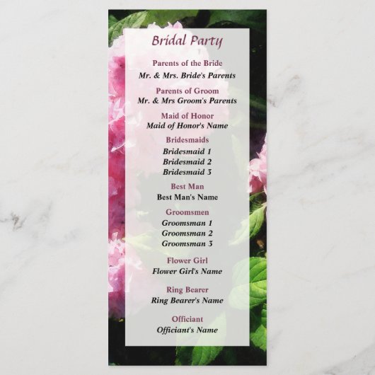 Hydrangea in het Sunshine Wedding Programme Programmakaart (Achterkant)