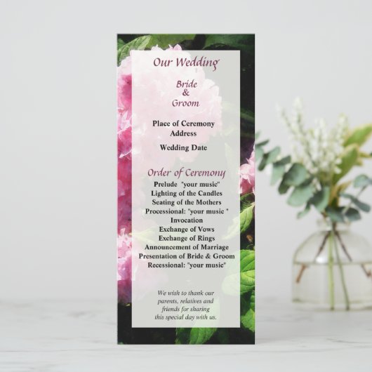 Hydrangea in het Sunshine Wedding Programme Programmakaart (Staand voorkant)