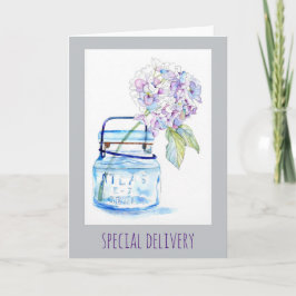 Hydrangea in Jar Waterverf 5x7 Folded Kaart