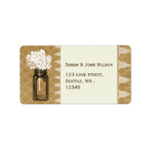 hydrangea in mason jar , bolap bruiloft labels