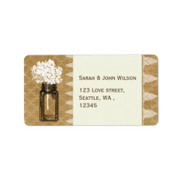 hydrangea in mason jar , bolap bruiloft labels