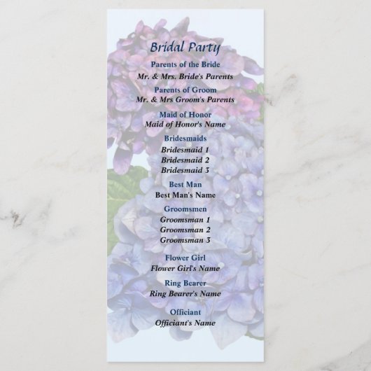 Hydrangea in Shades of Paars Wedding Programme Programmakaart (Achterkant)