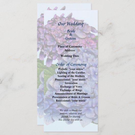 Hydrangea in Shades of Paars Wedding Programme Programmakaart (Voorkant / Achterkant)