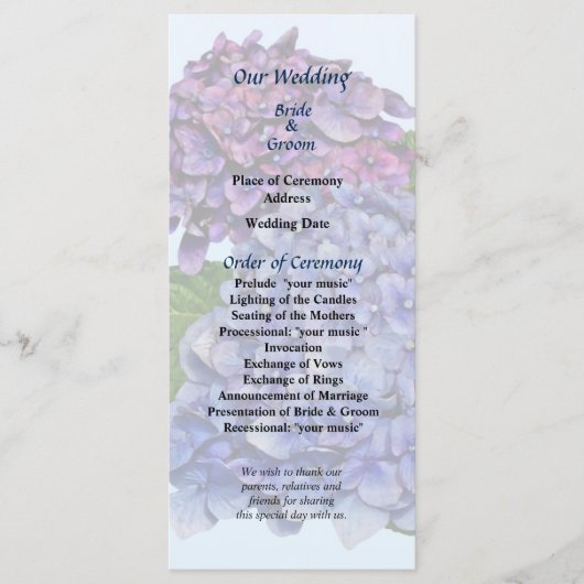 Hydrangea in Shades of Paars Wedding Programme Programmakaart (Voorkant)