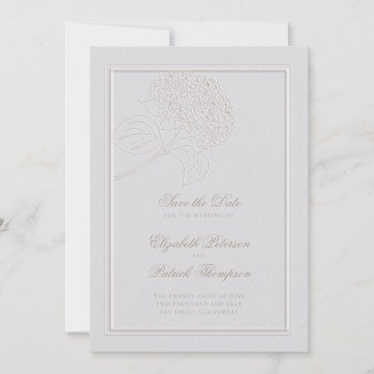 Hydrangea Ivoor Elegant Lijst Formele bruiloft Save The Date (Voorkant)