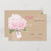 Hydrangea Jar Burlap Rustieke RSVP-kaart RSVP Kaartje (Voorkant / Achterkant)