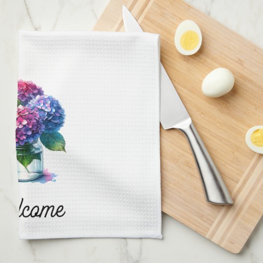 Hydrangea Jar Vaas Waterverf Keukenhanddoek (Quarter Fold)