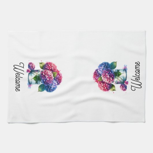 Hydrangea Jar Vaas Waterverf Keukenhanddoek (Horizontaal)