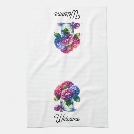 Hydrangea Jar Vaas Waterverf Keukenhanddoek (Verticaal)