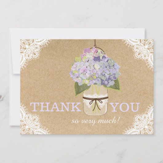 Hydrangea Lace Kraft Modern Rustic Hartelijk dank Bedankkaart (Voorkant)