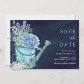 Hydrangea Lavendel Bloemen Marine Blauw Huwelijk Save The Date (Voorkant)