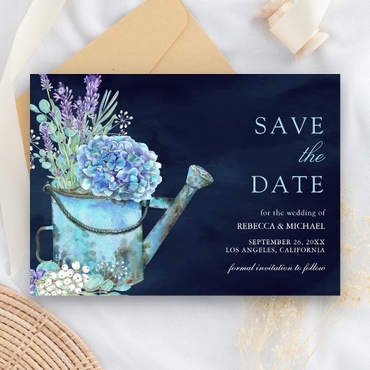 Hydrangea Lavendel Bloemen Marine Blauw Huwelijk Save The Date