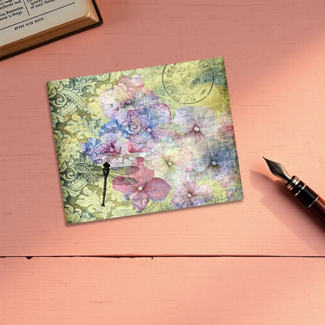 Hydrangea Libelle Postmerk Ephemera Karton (Hydrangea Dragonfly Postmark Ephemera Cardstock)