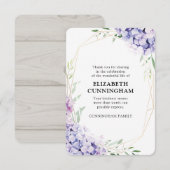 Hydrangea Lila Floral Geometric Memorial Bedankkaart (Voorkant / Achterkant)