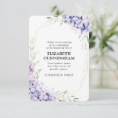 Hydrangea Lila Floral Geometric Memorial Bedankkaart (Staand voorkant)
