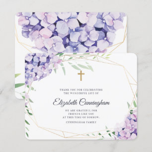 Hydrangea Lila Floral Geometric Memorial Bedankkaart