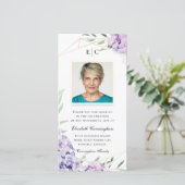 Hydrangea Lila Floral Geometric Memorial Bedankkaart (Staand voorkant)