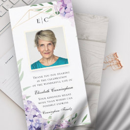 Hydrangea Lila Floral Geometric Memorial Bedankkaart
