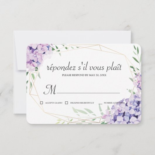 Hydrangea Lila Floral Geometric Memorial RSVP Kaartje (Voorkant)