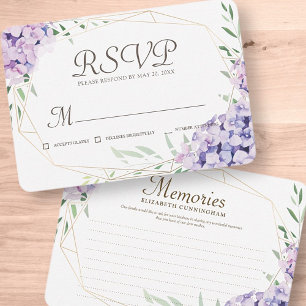 Hydrangea Lila Floral Geometric Memorial RSVP Kaartje