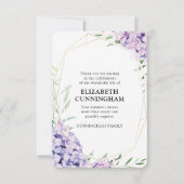 Hydrangea Lilac Floral Geometric Memorial Bedankkaart (Voorkant)