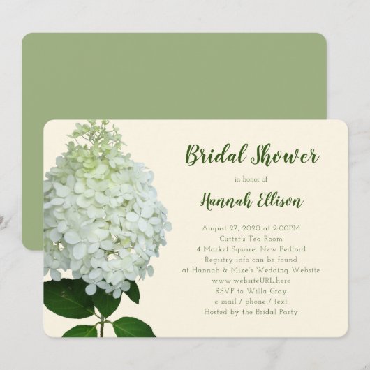 Hydrangea Limelight Grote Bloem Bruidsmeisjesfeest Kaart (Voorkant / Achterkant)