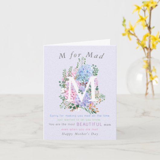Hydrangea M voor moeder Moederdag Kaart humor (Gele Bloem)