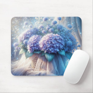 Hydrangea mand boeket en tule muismat