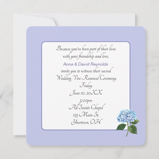 Hydrangea mand voor bruiloft gelofte vernieuwing kaart (Achterkant)