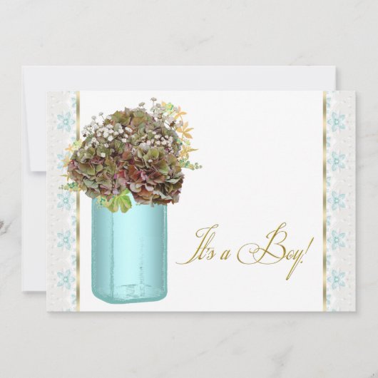 Hydrangea Mason Jar Baby Boy Shower Kaart (Voorkant)