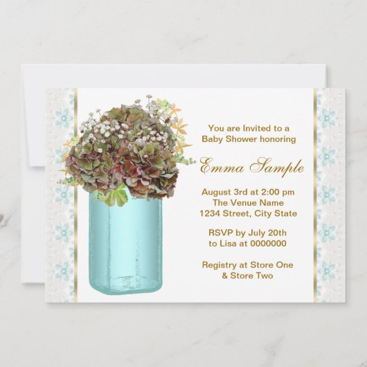 Hydrangea Mason Jar Baby Boy Shower Kaart (Achterkant)