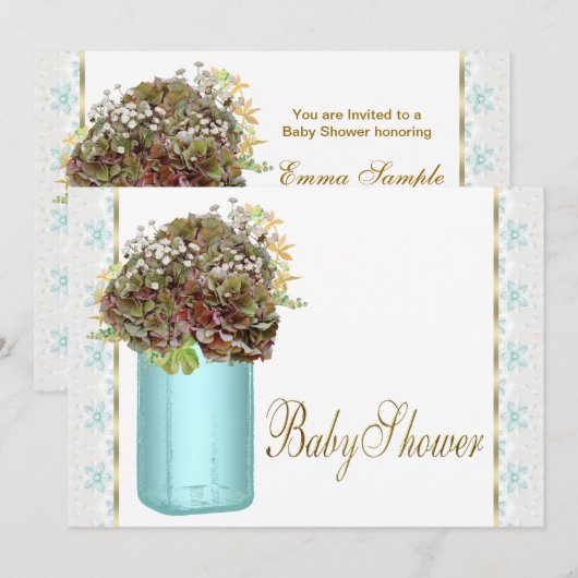 Hydrangea Mason Jar Baby shower Kaart (Voorkant / Achterkant)