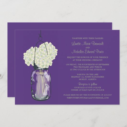 Hydrangea & Mason Jar bruiloft uitnodigingen (Voorkant / Achterkant)