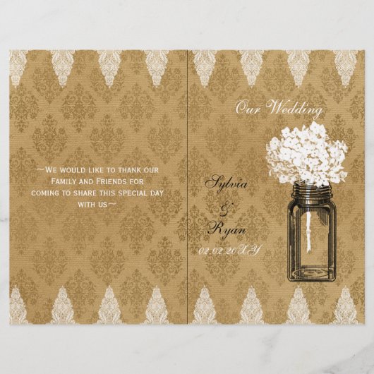 Hydrangea mason jar burlap vouwde Wedding programm (Voorkant)