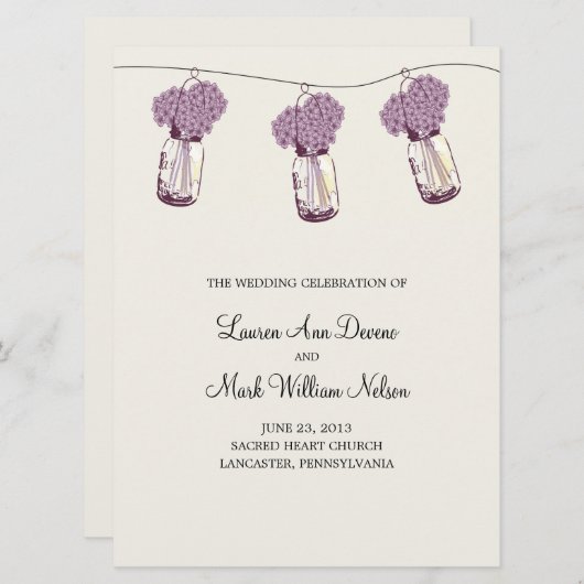 Hydrangea & Mason Jar Ceremony Programma Programmakaart (Voorkant / Achterkant)