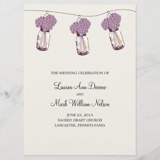 Hydrangea & Mason Jar Ceremony Programma Programmakaart (Voorkant)
