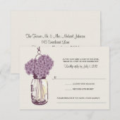 Hydrangea & Mason Jar Huwelijksreactie RSVP Kaartje (Voorkant / Achterkant)