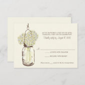 Hydrangea & Mason Jar Huwelijksreactie RSVP Kaartje (Voorkant / Achterkant)