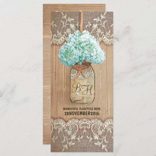 Hydrangea Mason Jar rustieke bruiloft programma's (Voorkant / Achterkant)