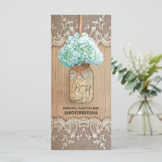 Hydrangea Mason Jar rustieke bruiloft programma's (Staand voorkant)