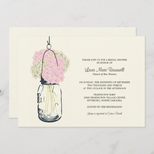 Hydrangea & Mason Jar Vrijgezellenfeest Kaart (Voorkant / Achterkant)