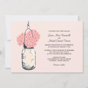 Hydrangea & Mason Jar Wedding Invitations Kaart